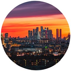 Downtown Skyline Sunset Buildings Wooden Puzzle Round by Ravend