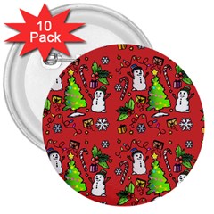 Santa Snowman Gift Holiday 3  Buttons (10 Pack)  by Uceng