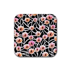 Cheery Watercolor Flowers Rubber Coaster (square) by GardenOfOphir