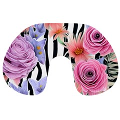 Delightful Watercolor Flowers And Foliage Travel Neck Pillow by GardenOfOphir