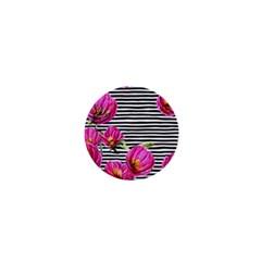 Pink Flowers Black Stripes 1  Mini Buttons by GardenOfOphir
