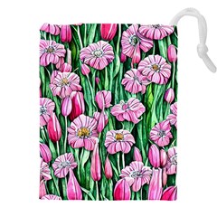 Blushing Bold Botanical Watercolor Flowers Drawstring Pouch (4xl) by GardenOfOphir