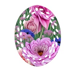 Broken And Budding Watercolor Flowers Oval Filigree Ornament (two Sides) by GardenOfOphir