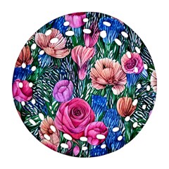 Bright And Brilliant Watercolor Flowers Round Filigree Ornament (two Sides) by GardenOfOphir