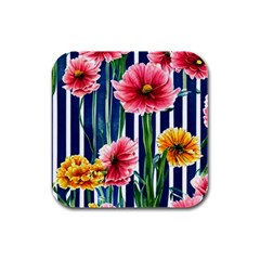 Charming And Cheerful Watercolor Flowers Rubber Square Coaster (4 Pack) by GardenOfOphir