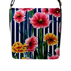 Charming And Cheerful Watercolor Flowers Flap Closure Messenger Bag (l) by GardenOfOphir