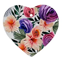 Country-chic Watercolor Flowers Heart Ornament (two Sides) by GardenOfOphir