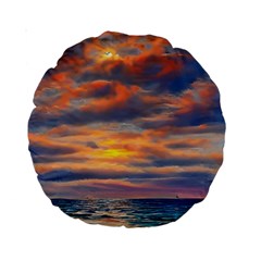 Serene Sunset Over Beach Standard 15  Premium Round Cushions by GardenOfOphir