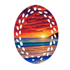 Sunset Over The Ocean Oval Filigree Ornament (two Sides) by GardenOfOphir