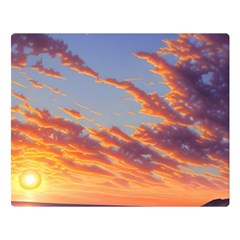Summer Sunset Over Beach Premium Plush Fleece Blanket (large) by GardenOfOphir