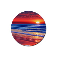 Golden Sunset Over Beach Rubber Round Coaster (4 Pack) by GardenOfOphir