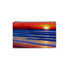 Golden Sunset Over Beach Cosmetic Bag (small) by GardenOfOphir
