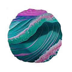 Pink Ocean Waves Standard 15  Premium Round Cushions by GardenOfOphir