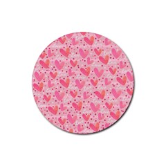 Valentine Romantic Love Watercolor Pink Pattern Texture Rubber Coaster (round) by Ravend