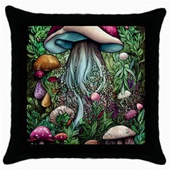 Craft Mushroom Throw Pillow Case (black) by GardenOfOphir