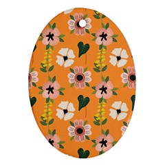 Flower Orange Pattern Floral Oval Ornament (two Sides) by Dutashop