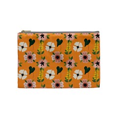 Flower Orange Pattern Floral Cosmetic Bag (medium) by Dutashop