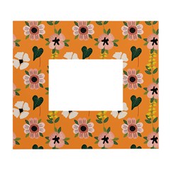 Flower Orange Pattern Floral White Wall Photo Frame 5  X 7  by Dutashop