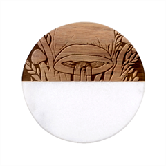 Tiny Forest Mushrooms Classic Marble Wood Coaster (round)  by GardenOfOphir