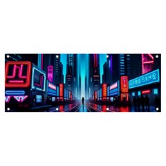 City People Cyberpunk Banner And Sign 8  X 3  by Jancukart
