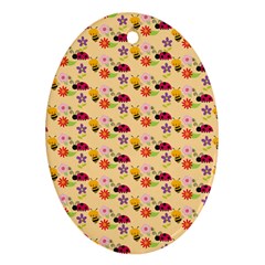 Colorful Ladybug Bess And Flowers Pattern Ornament (oval) by GardenOfOphir