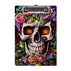 Gothic Skull With Flowers - Cute And Creepy A5 Acrylic Clipboard by GardenOfOphir