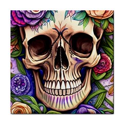 Retro Gothic Skull With Flowers - Cute And Creepy Face Towel by GardenOfOphir