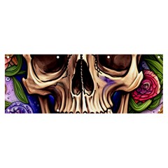Retro Gothic Skull With Flowers - Cute And Creepy Banner And Sign 8  X 3  by GardenOfOphir