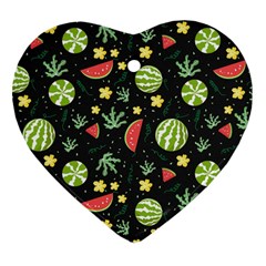 Watermelon Berries Patterns Pattern Ornament (heart) by Semog4