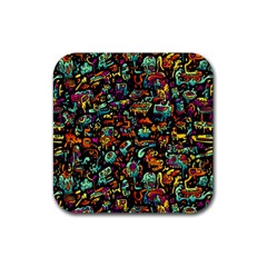 Cartoon Monster Pattern Abstract Background Rubber Coaster (square) by Semog4