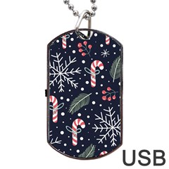 Holiday Seamless Pattern With Christmas Candies Snoflakes Fir Branches Berries Dog Tag Usb Flash (one Side) by Semog4