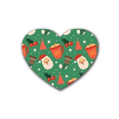 Colorful Funny Christmas Pattern Rubber Heart Coaster (4 Pack) by Semog4