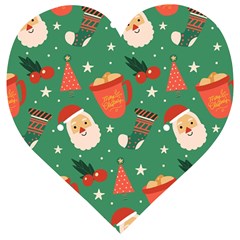 Colorful Funny Christmas Pattern Wooden Puzzle Heart by Semog4