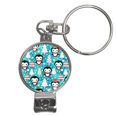 Blue Penguin Pattern Christmas Nail Clippers Key Chain by Salman4z