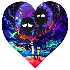 Rick And Morty In Outer Space Wooden Puzzle Heart by Salman4z