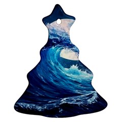 Tsunami Waves Ocean Sea Nautical Nature Water Moon Ornament (christmas Tree)  by Jancukart
