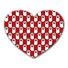 Red And White Cat Paws Heart Mousepad by ConteMonfrey
