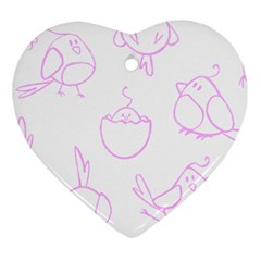Birds Seamless Pattern Purple Heart Ornament (two Sides) by ConteMonfrey
