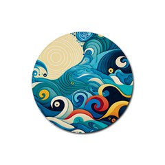 Waves Ocean Sea Abstract Whimsical Abstract Art 5 Rubber Round Coaster (4 Pack) by Wegoenart
