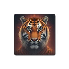 Tiger Animal Feline Predator Portrait Carnivorous Square Magnet by Uceng