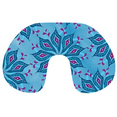 Flower Template Mandala Nature Blue Sketch Drawing Travel Neck Pillow by Uceng