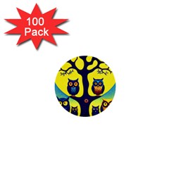 Owl Animal Cartoon Drawing Tree Nature Landscape 1  Mini Buttons (100 Pack)  by Uceng