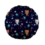 Cute Astronaut Cat With Star Galaxy Elements Seamless Pattern Standard 15  Premium Round Cushions Front