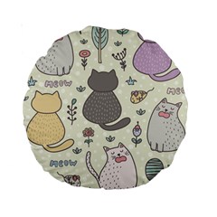 Funny Cartoon Cats Seamless Pattern Standard 15  Premium Round Cushions by Salman4z