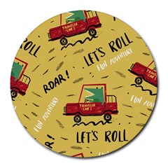 Childish-seamless-pattern-with-dino-driver Round Mousepad by Salman4z