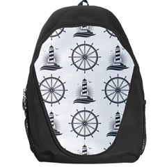 Marine Nautical Seamless Pattern With Vintage Lighthouse Wheel Backpack Bag by Salman4z
