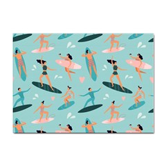 Beach-surfing-surfers-with-surfboards-surfer-rides-wave-summer-outdoors-surfboards-seamless-pattern- Sticker A4 (100 Pack) by Salman4z
