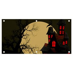 Halloween Moon Haunted House Full Moon Dead Tree Banner And Sign 4  X 2  by Ravend