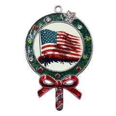 Patriotic Usa United States Flag Old Glory Metal X mas Lollipop With Crystal Ornament by Ravend