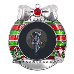 Illustration-drunk-astronaut Metal X mas Ribbon With Red Crystal Round Ornament by Salman4z